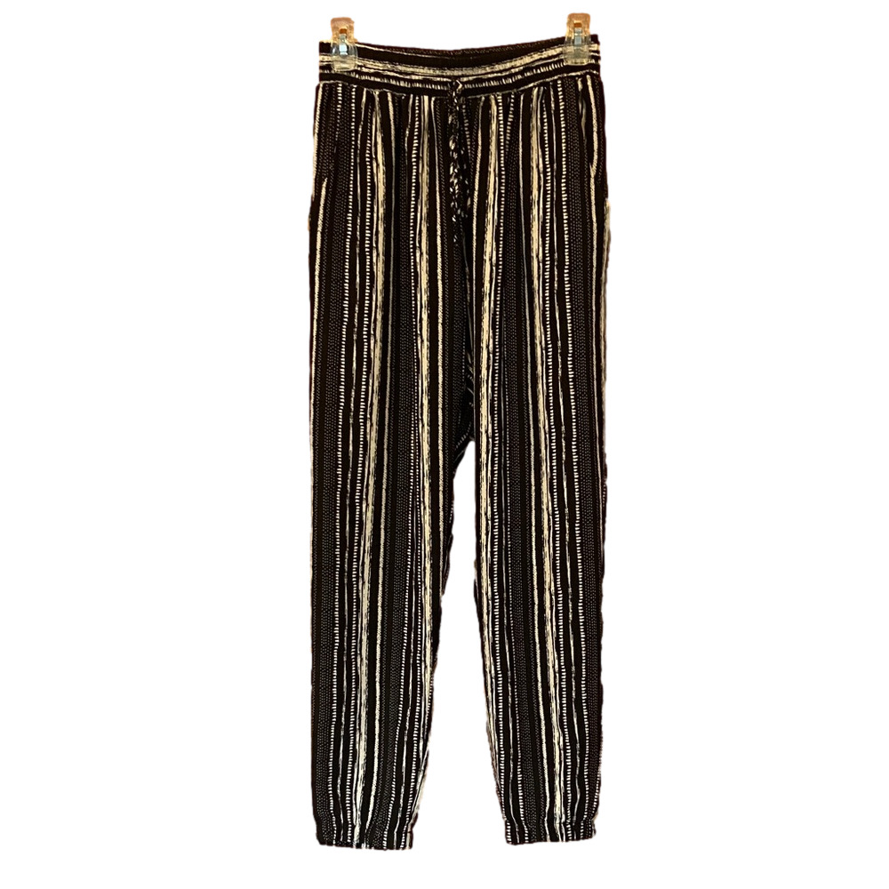 Tyche Black and White Stripped Pattern Drawstring Waist Joggers Size Large